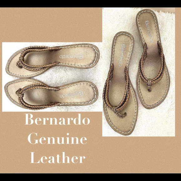 NEW Bernardo Sandals 12 Medium Leather Double Braid BRONZE & PEWTER Chic Luxury